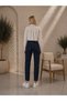 Signomi Women's Dark Blue Mom Jeans, Women's Boyfriend Style High-Waisted Stretch Denim Pants. - 3
