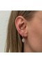 Silver Rose Oval Stone Dangle Earrings - 3