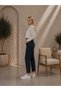 Signomi Women's Dark Blue Mom Jeans, Women's Boyfriend Style High-Waisted Stretch Denim Pants. - 2