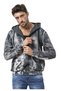 Men's Zippered Hooded Washed Patterned Sweatshirt Jacket Cl594