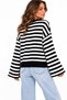 New Season Women's Striped Crew Neck Off-Shoulder Spanish Sleeve Oversized Knit Sweater. - 3