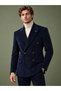 Navy Blue Ribbed Velvet Wrap Dress - 3