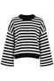 New Season Women's Striped Crew Neck Off-Shoulder Spanish Sleeve Oversized Knit Sweater. - 5