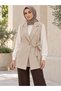 Women's Beige Blazer Collar Side-Tie Single-Button Long Vest Yrn-72