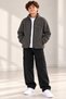 Boys' Plush Fleece Jacket with Zipper and Zippered Pockets, Featuring a "USA" Print, Anthracite Gray Winter Fleece, Fleece-Lined - 2