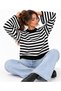 New Season Women's Striped Crew Neck Off-Shoulder Spanish Sleeve Oversized Knit Sweater. - 4
