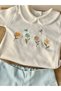 Baby Butterfly Embroidered Long-Sleeved Snap-Fastened Bodysuit and Turquoise Pants with Fishtail Detail. - 4