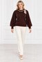 Women's Balloon Sleeve Soft Textured Angora Knit Blouse Sweater with Scarf and Chain Detail. - 5