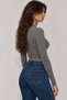 Women's Glittery Half Turtleneck Ribbed Knit Crop Top - 3