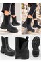 Women's Black Chelsea Boots, Thick Sole, Side Zipper, Fleece-Lined, Elasticated, Casual Boots. - 6