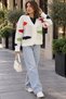New Season Women's Colorful Geometric Pattern V-Neck Button-Down Oversized Knit Cardigan. - 5