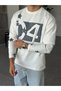 Star Printed Washed Double Sleeve Oversized Sweat t White