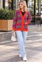 New Season Women's Ethnic Patterned V-Neck Buttoned Pocketed Oversized Knit Sweater - 5