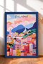 Bologna Colorful Houses and Pink Clouds Framed Painting, Italy Poster, Wall Decor, Itp163.