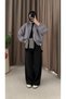 Square Pattern Bomber Jacket - 929 - Grey - 3