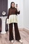 Women's Winter Coffee Elıora Tulle Lace Detailed Knitwear Set P035 - 4