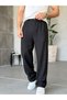 Linen Fabric Pleated Baggy Pants t Black