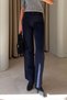 Wide Leg Striped Flock Printed Jeans - Navy Blue