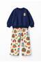Navy Blue Sweatshirt with Fruit Pattern and Wide-Leg Pants – 2-Piece Children’S Set. - 4