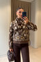 Authentic Patterned Shawl Knit Sweater - Coffee-Ekru - 2