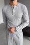Men's Grey Henley Neck Three-Button Ribbed Regular Fit Slim Sweatshirt. - 2