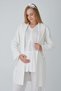 Women's Ecru Self-Patterned Robe and Maternity Pajama Set, 3-Piece Set, Nursing-Friendly, Lace-Trimmed Maternity Pajamas. - 4