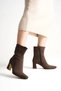 Zrcb3 Luxe Dark Brown Suede Chunky Heel Zippered Winter Boots (7cm)