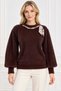 Women's Balloon Sleeve Soft Textured Angora Knit Blouse Sweater with Scarf and Chain Detail. - 2