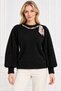 Women's Balloon Sleeve Soft Textured Angora Knit Blouse Sweater with Scarf and Chain Detail. - 2