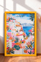 Floral White Houses on the Capri Slope – Framed Painting, Italy Poster, Living Room, Kitchen, Wall Decor, Itp166.