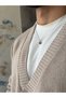 Worn-Look Oversized V-Neck Knit Cardigan, Cream Color. - 5