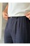 Linen Fabric Pleated Baggy Trousers, Dark Navy Blue. - 5