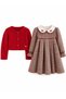 Baby Girl Red Cardigan Plaid Dress with Floral Patterned Collar - 8