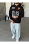 09 Vintage Printed Oversized Hoodie T-Shirt, Black.