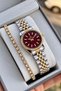 Original Women's Watch - 3 Atm Water Resistant - Gold, Silver, and Burgundy Colored Steel Strap - Japanese Movement - 2-Year Warranty - Stylish Gift Boxed Wristwatch Hmby2084C5 - 4