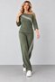 Women's Long-Sleeved, One-Shoulder, Cross-Strap Detail, Ribbed Viscose Two-Thread Blouse and Pants Set - New Season: Sporty Elegance and Modern Chic. - 7