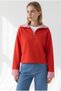 Women's Red Polo Collar Crop Sweatshirt with Striped Detailing Swt-19000825 - 5