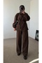Zippered Belted Trouser Suit - Bitter Brown - 2
