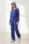 Women's Saks Blue Pants Blouse Loose Fit Yumoş Set Tkm-19000472 - 3