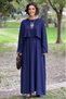 Navy Blue Modal Fabric Dress with Attached Cape - 3