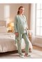 New Season Green Shawl Collar Nursing-Friendly Custom-Designed Long-Sleeved Maternity and Postpartum Robe and Pajama Set. - 3