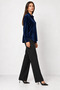 Women's Navy Blue Velvet Shirt, Long Sleeve, Button-Down Collar, Stylish Casual Wear. - 3