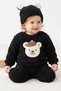 Baby Kids Plush 3-Piece Set: Winter Top, Pants, and Plush Outfit with Bear Design and Ear-Flap Hat, 6-18 Months. - 6