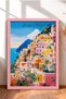 Positano Dome-Shaped Buildings and Sailboat Framed Poster, Italy Poster, Living Room, Kitchen, Wall Decor, Itp194.