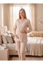 New Season Beige Shawl Collar Nursing-Friendly, Custom-Designed Long-Sleeved Maternity and Postpartum Robe and Pajama Set. - 6