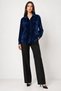 Women's Navy Blue Velvet Shirt, Long Sleeve, Button-Down Collar, Stylish Casual Wear. - 5