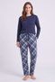 Women's Navy Blue Plaid Pattern Pajama Bottoms - 4