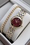 Original Women's Watch - 3 Atm Water Resistant - Gold, Silver, and Burgundy Steel Strap - Japanese Movement - 2-Year Warranty - Stylish Gift Boxed Wristwatch Hmby2086C2 - 2