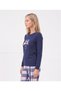 Women's Thermal Pajama Set, Navy Blue, with a Plaid Pattern. - 2
