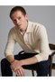 Beige Slim Fit 100% Cotton Wrinkle-Resistant Polo Collar Basic Sweatshirt 50333998-Vr011